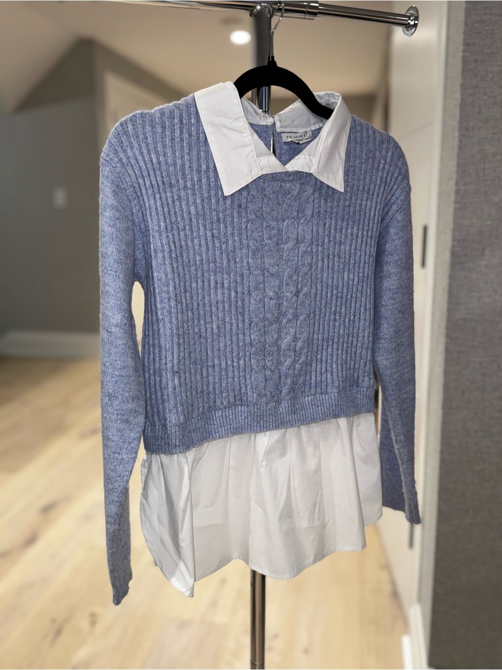 Primark Girls Periwinkle Blue Cable Knit Cropped Sweater Shirt Top 12-13